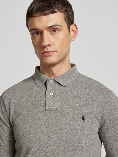 Polo Ralph Lauren Slim Fit Poloshirt im langärmeligen Design Hellgrau 3