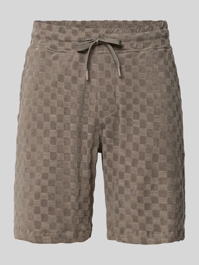 Produktfoto, Regular Fit Shorts mit Label-Patch von Lindbergh, brązowy wzór w kratkę, bawełna, kieszenie boczne i tylna, szerokość w rozmiarze M 45 cm, długość nogawki wewnętrznej w rozmiarze M 22 cm, krój regular fit