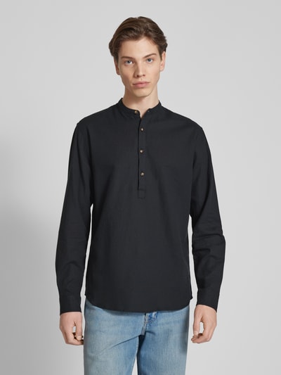 Jack & Jones Regular fit linnen overhemd met opstaande kraag Zwart - 4