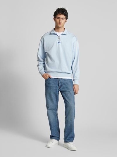 Hugo Blue Sweatshirt mit Troyer-Kragen Hellblau 1