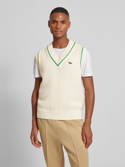 Lacoste Strickpullunder mit Logo-Badge Offwhite 4