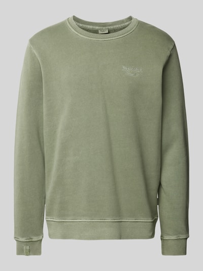 Pepe Jeans Sweatshirt met labelstitching, model 'Aris Crew' Olijfgroen - 2