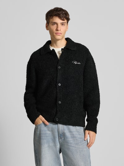Pegador Cardigan van effectgaren met labelstitching Zwart - 4