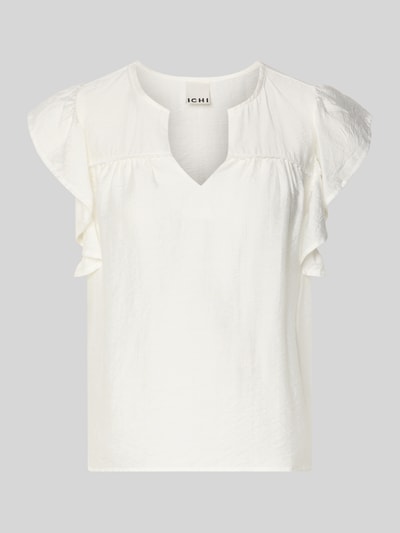 Produktfoto, Bluse aus Viskose-Mix mit Rüschen Modell 'HETTA' von ICHI, weiß, Gerader-Schnitt, Serafino-Ausschnitt, strukturierte Textur