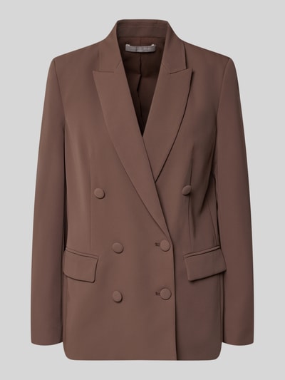Produktfoto, Regular Fit Blazer mit Pattentaschen von Christian Berg Cocktail, brauner Zweireiher mit Reverskragen, Material-Mix mit Stretch-Anteil