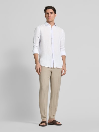 Profuomo Slim Fit Leinenhemd mit Haifischkragen Weiss 1