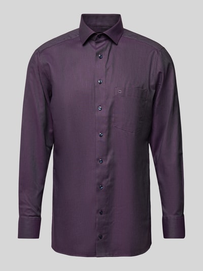 OLYMP Regular Fit Business-Hemd mit Label-Stitching Aubergine 1