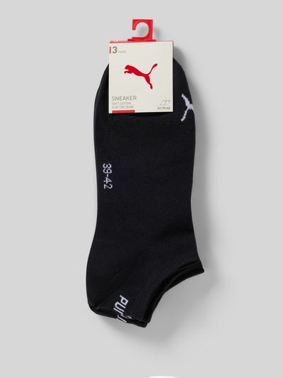 Produktfoto, Sneakersocken mit Logo im 3er-Pack von PUMA in Schwarz, Baumwoll-Mix mit Stretch-Anteil, körpernahe Passform, 3er-Pack