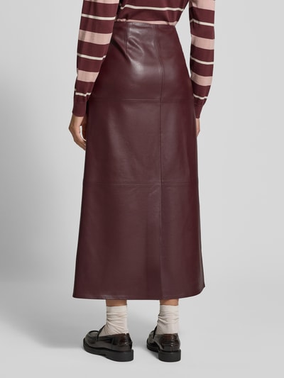 Jake*s Collection Regular fit midirok in leerlook Aubergine - 5