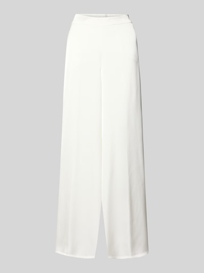 Produktfoto, Stoffhose mit elastischem Bund von V by Vera Mont in Weiß, Satin, Relaxed Fit, weites Bein, glatte Textur, Vorderansicht.