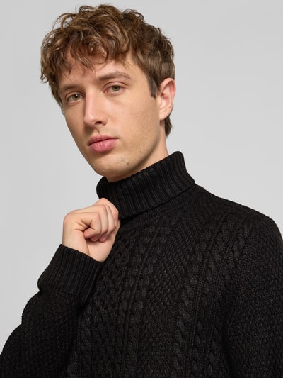 Jack & Jones Rollkragenpullover mit Zopfmuster Modell 'PAUL' Black 3