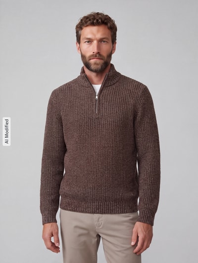 ONLY & SONS troyer o kroju regular fit z krótkim zamkiem błyskawicznym model 'JOIN' Średniobrązowy 4