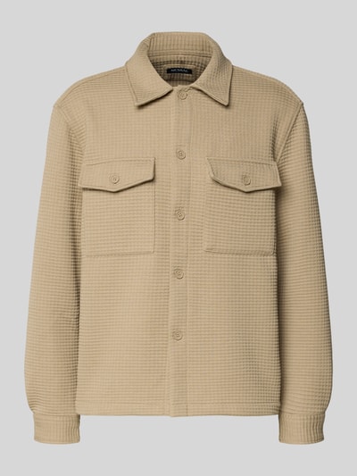 Produktfoto, Hemdjacke met knoopsluiting van MCNEAL uit materiaalmix met viscose, los model, kentkraag, borstzakken met knoopsluiting, beige kleur, ruglengte maat M 69 cm.