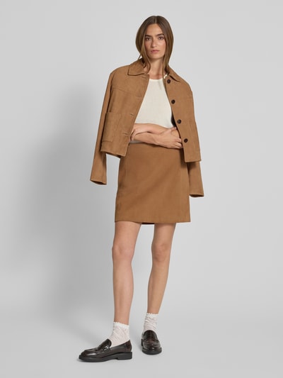 Christian Berg Woman Selection Minirock aus echtem Ziegenvelours mit Zier-Applikation Mittelbraun 1
