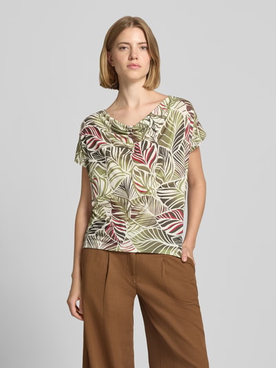 MORE & MORE T-shirt in all-over look met cascadehals Olijfgroen - 4