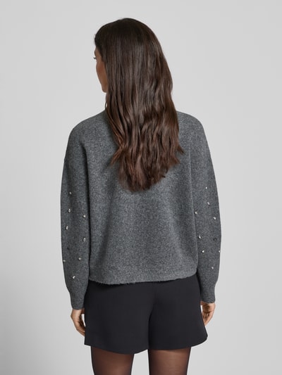 Jake*s Collection Strickpullover mit Ziersteinbesatz Dunkelgrau Melange 5