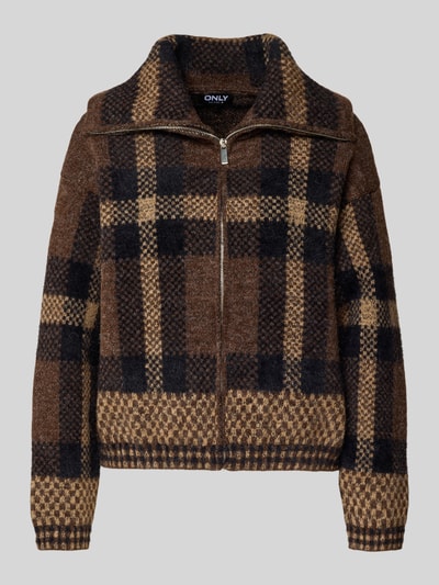 Only Regular fit gebreid jack met all-over motief, model 'MAROON' Chocoladebruin - 2