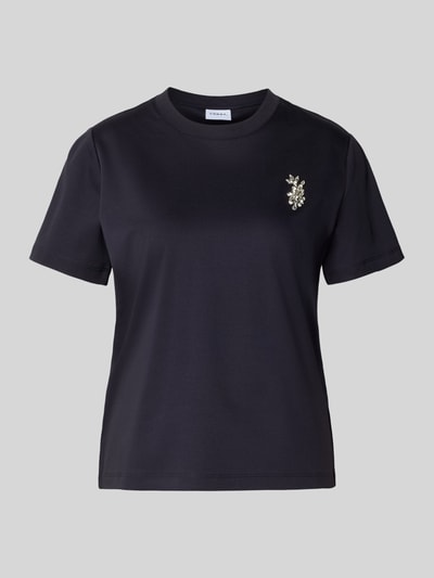 Produktfoto, T-Shirt mit Ziersteinbesatz von Comma in Schwarz aus reiner Baumwolle, Regular-Fit, Rundhalsausschnitt, Rückenlänge 58 cm, Größe 36