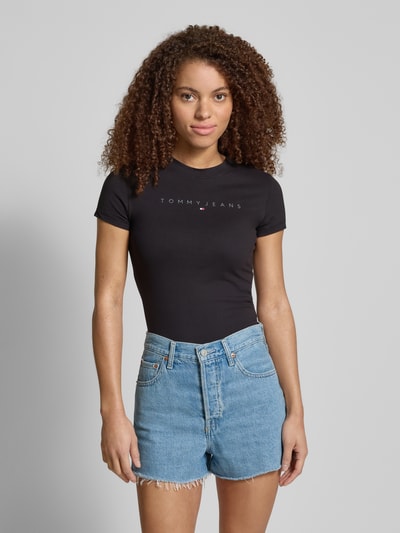 Tommy Jeans T-Shirt mit geripptem Rundhalsausschnitt Black 4