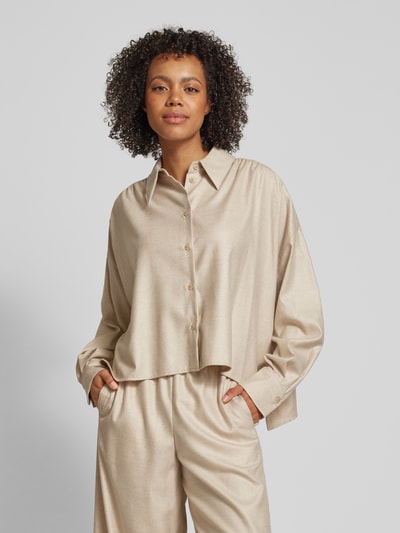 Drykorn Relaxed fit blouse met platte kraag, model 'FLANNA' Beige - 4