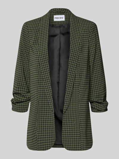 Produktfoto, Shaped Fit Longblazer mit szalowym kołnierzem model 'BOSELLA' von PIECES, zielono-czarny wzór, miękka tekstura