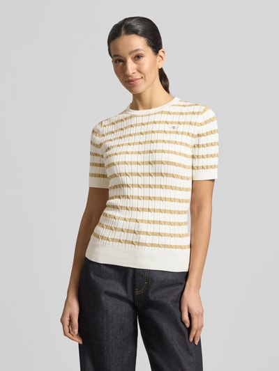 GANT Strickshirt mit Rundhalsausschnitt und Label-Stitching Camel 4