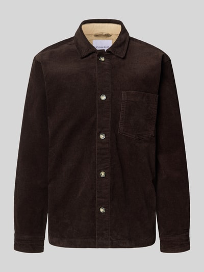 Lindbergh Modern fit overhemdjack met borstzak, model 'Superflex' Donkerbruin - 2