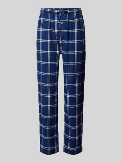 Produktfoto, Comfort Fit Pyjama-Hose aus reiner Baumwolle von Polo Ralph Lauren Underwear im blauen Tartan-Allover-Muster mit Logo-Stitching, elastischem Bund, Tunnelzug und seitlichen Eingrifftaschen, Twill-Struktur