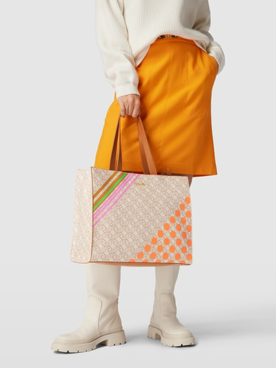 Liu Jo White Tote bag met all-over motief van monogrammen, model 'LUCENTE' Zand - 1