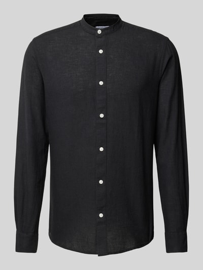 Only & Sons Slim fit linnen overhemd met opstaande kraag, model 'CAIDEN' Zwart - 2