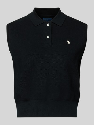 Produktfoto, Slim Fit Pullunder aus Baumwoll-Mix von Polo Ralph Lauren, unifarben, Logo-Stitching, Polokragen, V-Ausschnitt, Stricktextur.