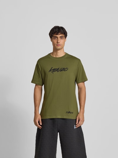 Kenzo T-Shirt mit Label-Print Khaki 4