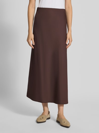 Vrouwenmodel draagt Fließender Maxi-Rock met elastischem Bund model 'CHIGO' van ONLY, effen donkerbruin, Dames Maxi-rok, volledig zicht van voren