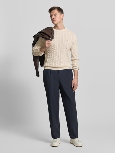 Fynch-Hatton Strickpullover mit Zopfmuster und Label-Stitching Offwhite 1