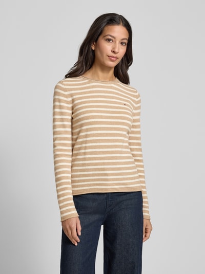 Tommy Hilfiger Sweter z dzianiny o kroju slim fit z czystej wełny Camel 4