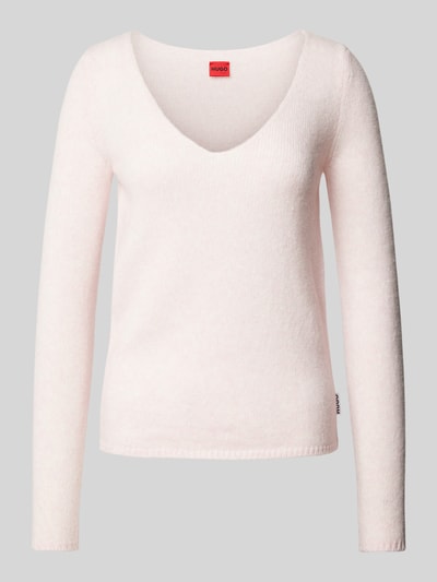 HUGO Wollen pullover met afgeronde V-hals, model 'Shakylina' Oudroze - 2