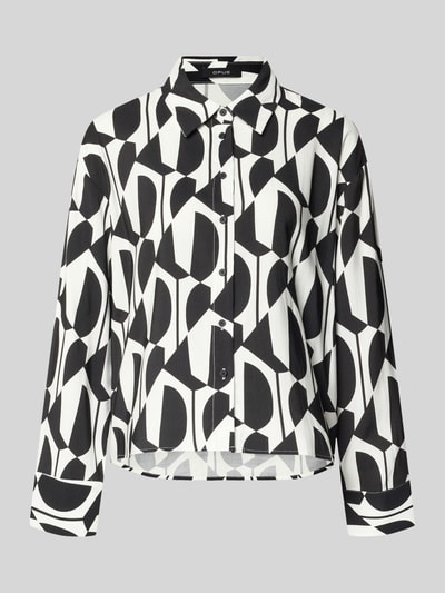 Produktfoto, Overhemdblouse uit viscosemix met overhemdkraag Model 'Fetro' van Opus, relaxed fit dames, all-over geometrische print, doorlopende knoopsluiting, sportmanchet, zwart-wit, ruglengte maat 36: 63 cm, mouwlengte maat 36: 54 cm