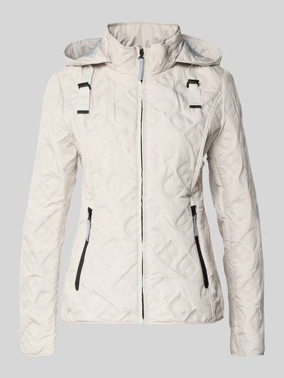 Produktfoto, Jacke mit Stehkragen und Reißverschlusstaschen von Gil Bret, bawełna, krój slim fit, kaptur, ochrona przed pogodą, długość tyłu w rozmiarze 36: 61 cm, szerokość ramion w rozmiarze 36: 37 cm, szerokość klatki piersiowej w rozmiarze 36: 50 cm, długość rękawa w rozmiarze 36: 64 cm, jasny kolor, delikatna struktura, czarne zamki.
