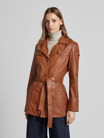 Cabrini Lederjacke mit Bindegürtel Cognac 4