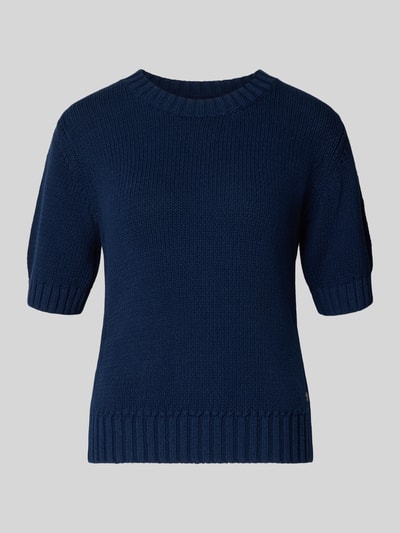 Produktfoto, Strickpullover mit 1/2-Arm von Fynch-Hatton aus reiner Baumwolle in Dunkelblau, Regular Fit, feine Maschenstruktur, Rundhalsausschnitt