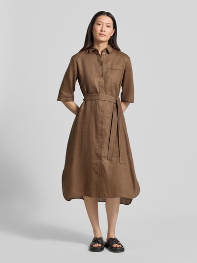 MM by Max Mara Sukienka koszulowa z lnu z brustaszą model 'LTABELLA' Orzechowy 4