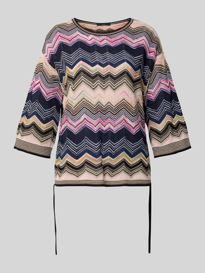 Produktfoto, Strickshirt mit 3/4-Arm von Oui im Allover-Look, aus Viskose-Mix mit Baumwoll-Anteil, Regular-Fit, Rundhalsausschnitt