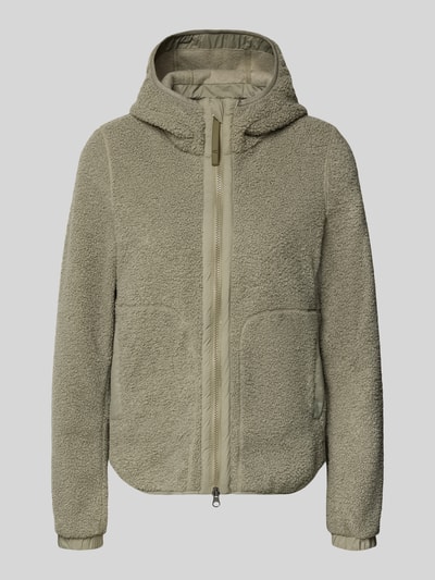 Produktfoto, Regular Fit Jacke mit Kunstfellbesatz von camel active in Beige mit Stehkragen, Kapuze, Zweiwege-Reißverschluss, Eingrifftaschen und elastischen Ärmelabschlüssen, Rückenlänge 64 cm, Schulterbreite 38 cm, Brustweite 46 cm, Ärmellänge 62 cm, strukturierte Textur