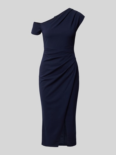 Produktfoto, Knielanges Kleid mit Gehschlitz von Lipsy aus elastyczna mieszanka materiałów, krój slim fit, długość do kolan, rozporek, krój z odkrytymi ramionami, asymetryczny krój, długość tyłu w rozmiarze 36: 105 cm, szerokość w rozmiarze 36: 41 cm, długość rękawów w rozmiarze 36: 23 cm