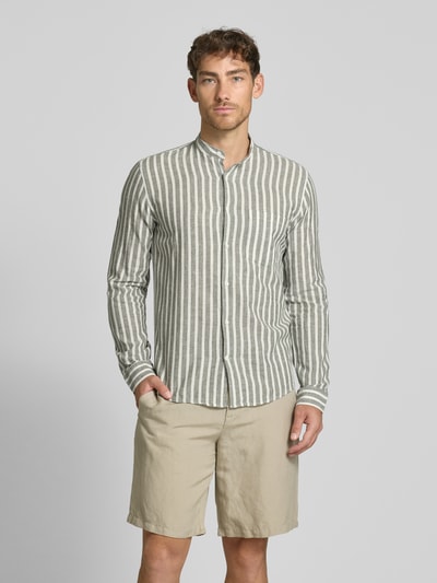 Lindbergh Koszula casulowa o kroju slim fit z mieszanki lnu i bawełny z kieszenią na piersi Oliwkowy 4