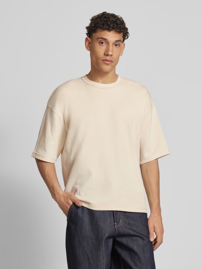 REVIEW Oversized T-Shirt mit geripptem Rundhalsausschnitt Ecru 4