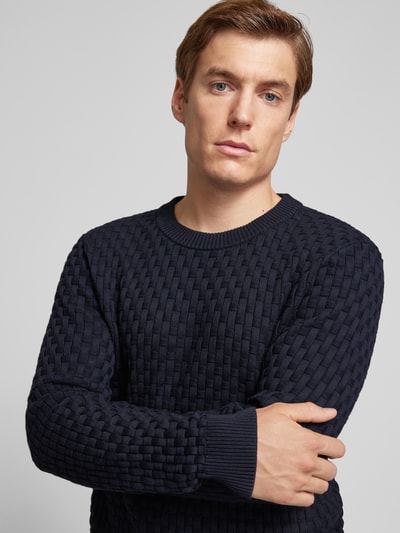 HUGO Gebreide pullover met structuurmotief, model 'Stubon' Marineblauw - 3