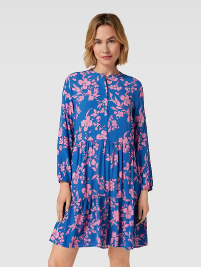 Jake*s Casual Knielange jurk van viscose met bloemenmotief Koningsblauw - 4