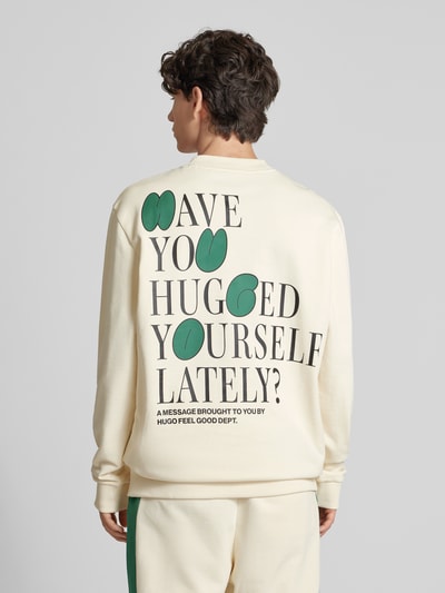 Hugo Blue Oversized sweatshirt met labelprint, model 'JERSEY' Offwhite - 5