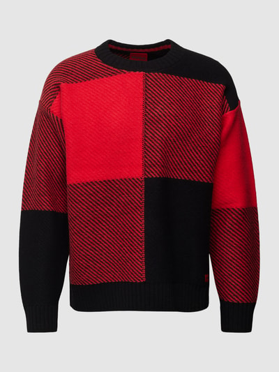 HUGO Gebreide pullover met all-over motief, model 'Sheckar' Zwart - 1